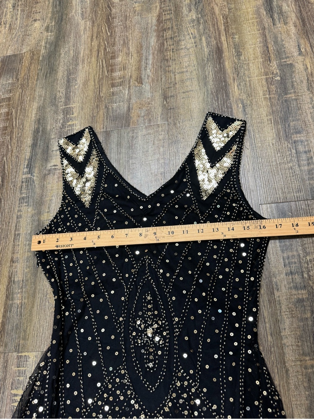Black & Gold Beaded Fringe Evening Dress M - Picture 6 of 16